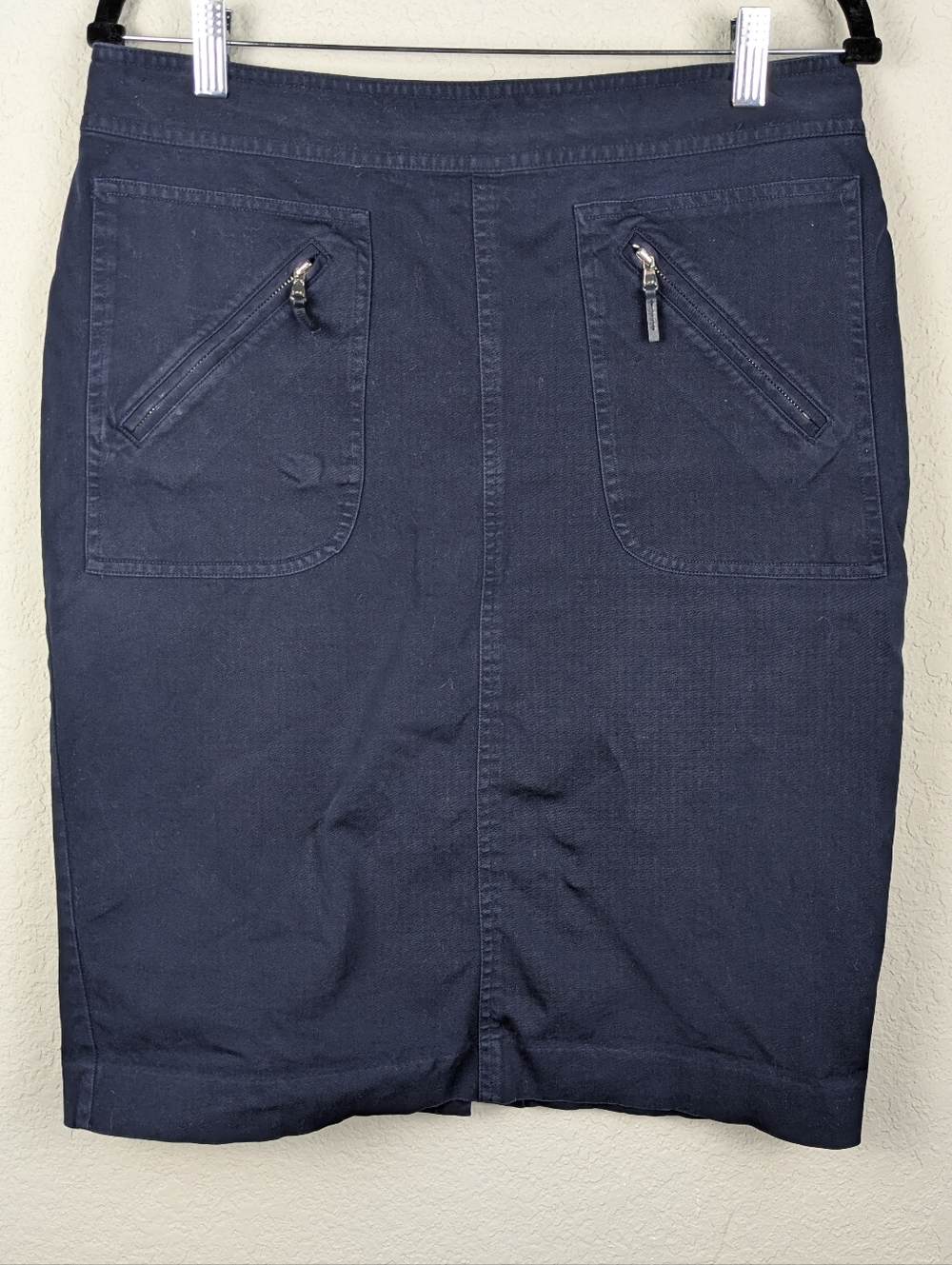 Lauren Ralph Lauren Stretch Cotton Pencil Skirt Size 8 Blue Front Zipper Pockets